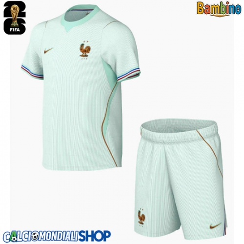 Maglie da calcio Francia Seconda Maglia Bambino Mondiali 2026  Manica Corta + Pantaloni corti)